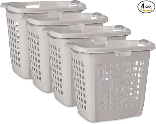 Sterilite 4-Pack Ultra Easy Carry Laundry Basket, Plastic Clothes Hamper Bin w/Comfort Grip Handles & Reinforced Rim, 2.1 Bushel Capacity, Grey Pumice