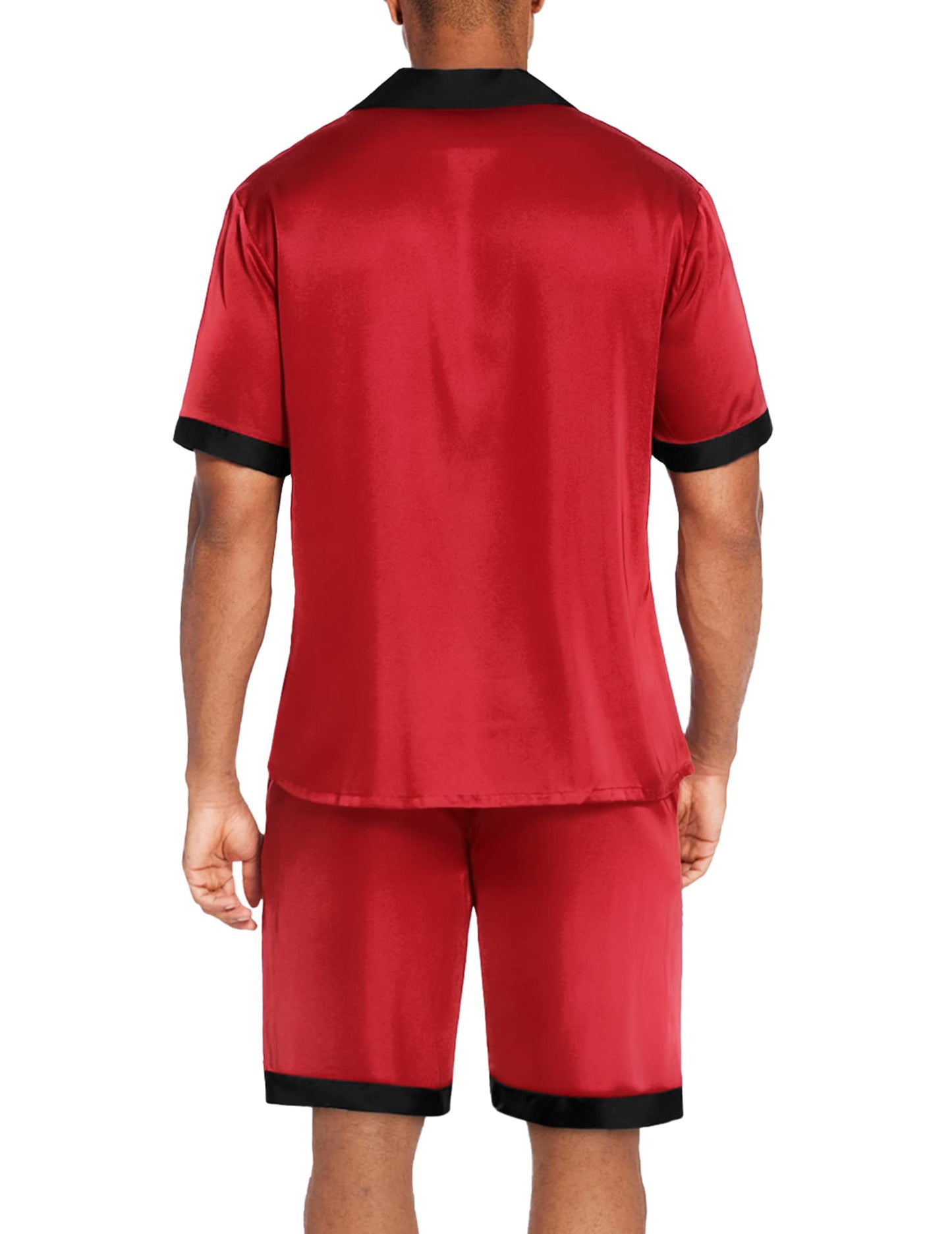 Ekouaer Men Satin Silk Pajamas Set with Pockets Sleepwear Shorts Satin Summer Loungewear 2 Piece Button Down Set S-3XL