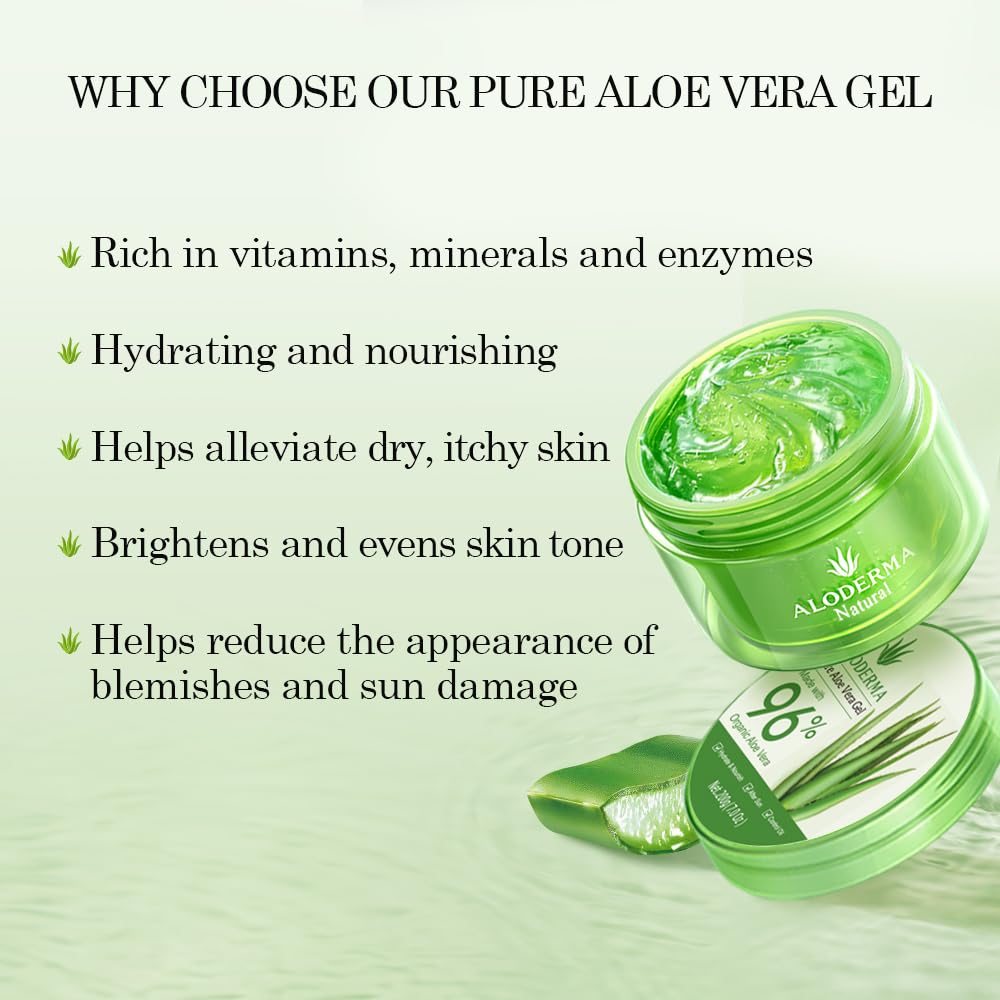 Aloderma Organic Aloe Vera Gel for Body Made within 12 Hours of Harvest, 96% Pure Aloe Vera Gel for Skin, Scalp, & Hair, Soothing Aloe Face Moisturizer, Multipurpose, Hydrating Aloe Gel, 7oz, 6 Pack