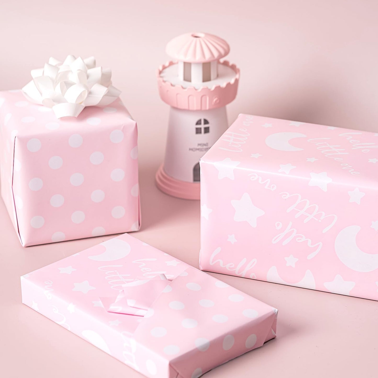 RUSPEPA Reversible Wrapping Paper Roll, Jumbo Roll, Baby Girl Pink and Dots Pattern for Baby Boy or Neutral Gift Wrapping, Kids' Birthday Party and Baby Shower, 30 Inches X 32.8 Feet