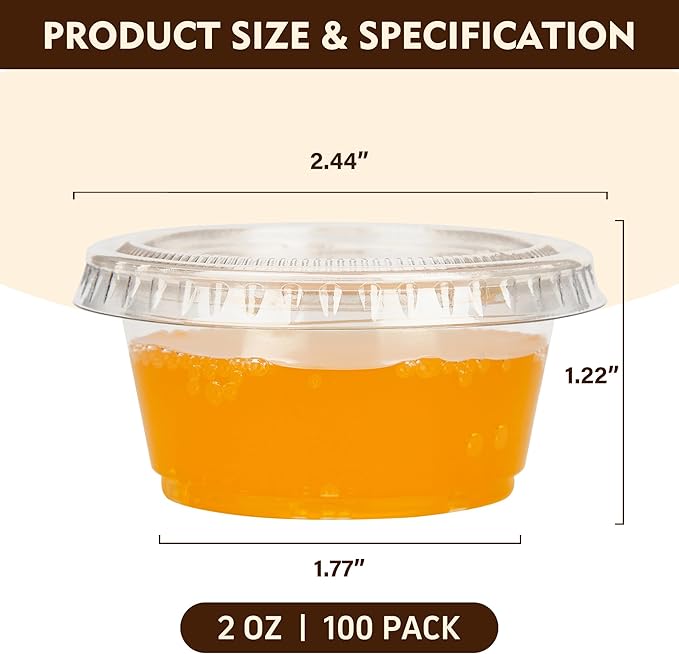 YEEHAW 100 Sets - 2 oz Jello Shot Cups with Lids, Portion Cups, Clear Disposable Plastic Jello Shot Cups for Meal Prep, Salad Dressing, Soufflé, Portion Containers