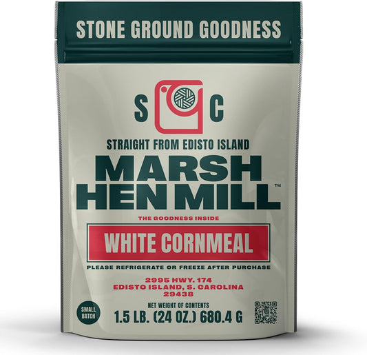 Marsh Hen Mill Stone Ground White Cornmeal | Heirloom Corn Flour | All Purpose Flour For Baking & Cooking | Versatile & Consistent Results | Grown on Family Farm | Stone Ground Cornmeal | 24 Oz Pack