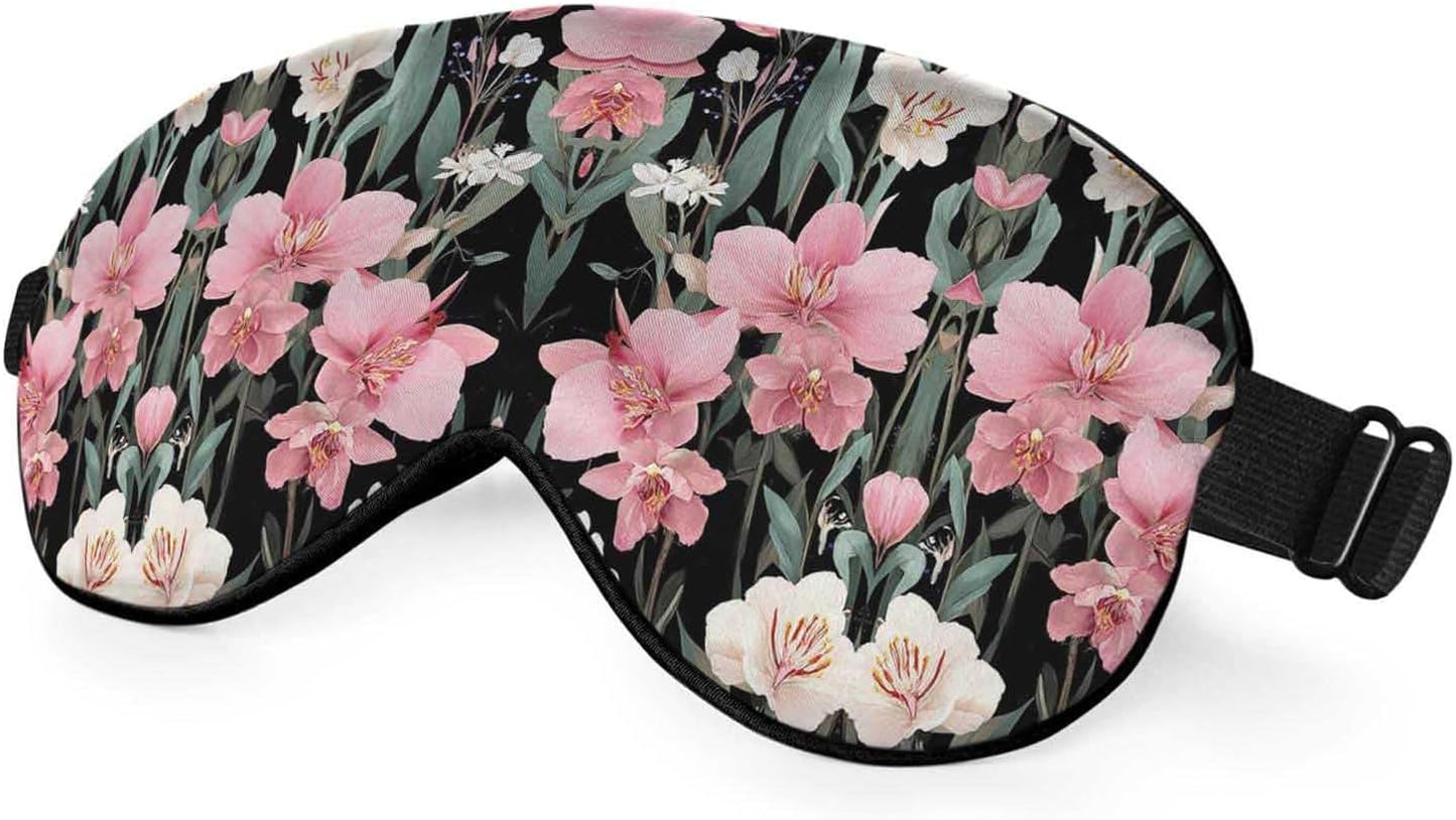 Orchid Flower Eye Mask Sleeping Mask Bloom Summer Spring Wildflowers Botanical Bouquet Bright Sleep Masks Silky Soft Eye Cover for Women Men Travel Sleeping