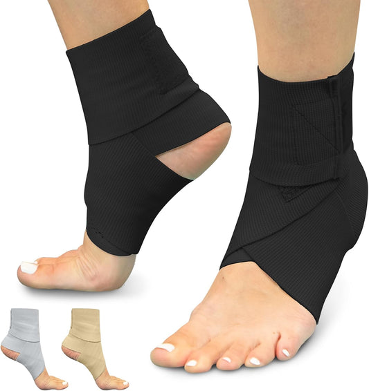 Vive Ankle Wrap (2 Pack) - Strap Heel Brace Stabilizer for Sprained Foot - Breathable, Soft, Firm Compression Sport Sleeve for Swelling - Adjustable Nonslip Elastic Support for Tendonitis (Women, Men)