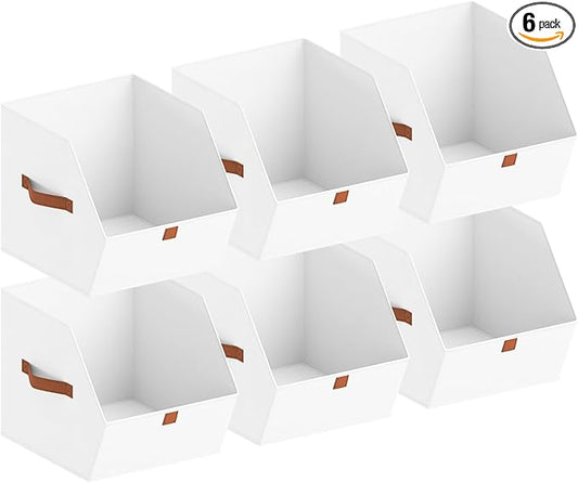 Fabric Closet Storage Cubes - 6 Pack Square Storage Bins with Dual Handles for Clothes, Towels, Toys, Cube Storage Organizers for Bedroom, Nursery, Shelves, Closet, Small Spaces, White