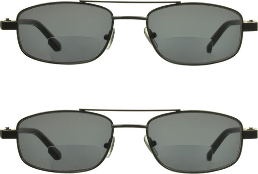 proSPORT Bifocal Reading Sunglasses Square Aviator Outdoor Readers Men Women Black Bronze Gunmetal Frame HD Brown Grey Lenses