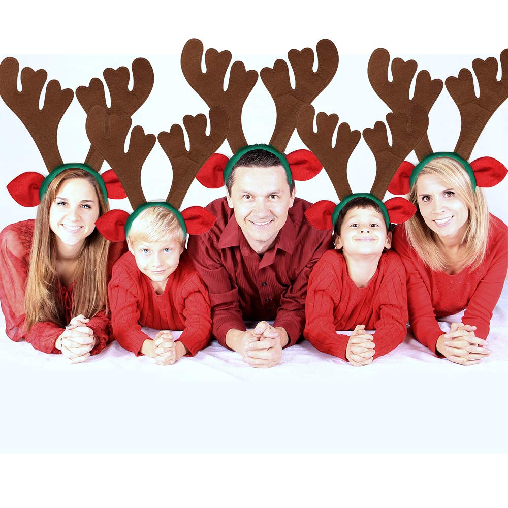 Max Fun 16Pcs Christmas Reindeer Antlers Headband Deer Antler Headbands for Christmas Holiday Photo Booth Props Kid's Party Favors