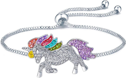 Silver Tone Little Princess Rainbow Unicorn Pendant Girl Ladies Fashion Necklace Gift for Women