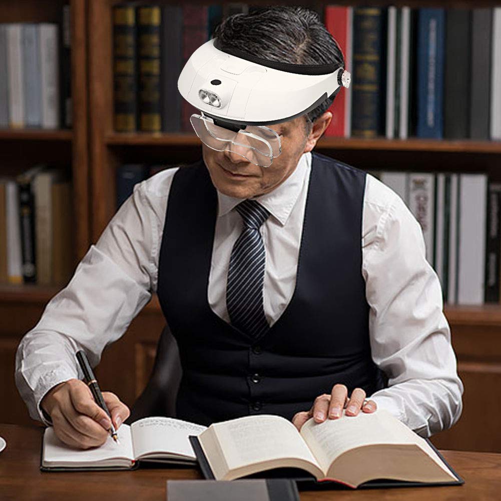 AZFUNN 1X to 6X Headband Magnifier, Head Mount Magnifying Glass with LED Light for Close Work Jewelers Loupe Eyelash Extensions Watch Repair Reading