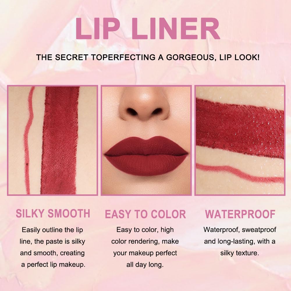 evpct 1Pcs Dark Red Lip Liner and Lipstick Set Kit for Women Matte Lips Kit with Lip Liner Lip Stains Long Lasting Waterproof 24 Hour Lipstick and Lip Liners Combo Lipliners Pencil Set 09#