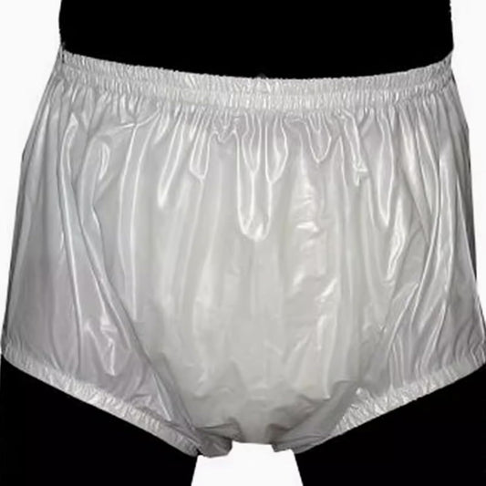 Adult Pull on Plastic Pants Waterproof Quiet Incontinence Safety Pants Anti-Side Leakage Diaper Covers Reusable,White,S