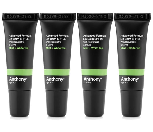 Anthony 25 SPF Lip Balm with Sunscreen for Lips â Contains Green Tea Extract, Shea Butter & Vitamin E â Moisturizing Repair Care Treatment for Chapped & Dry Lips 4-Pack