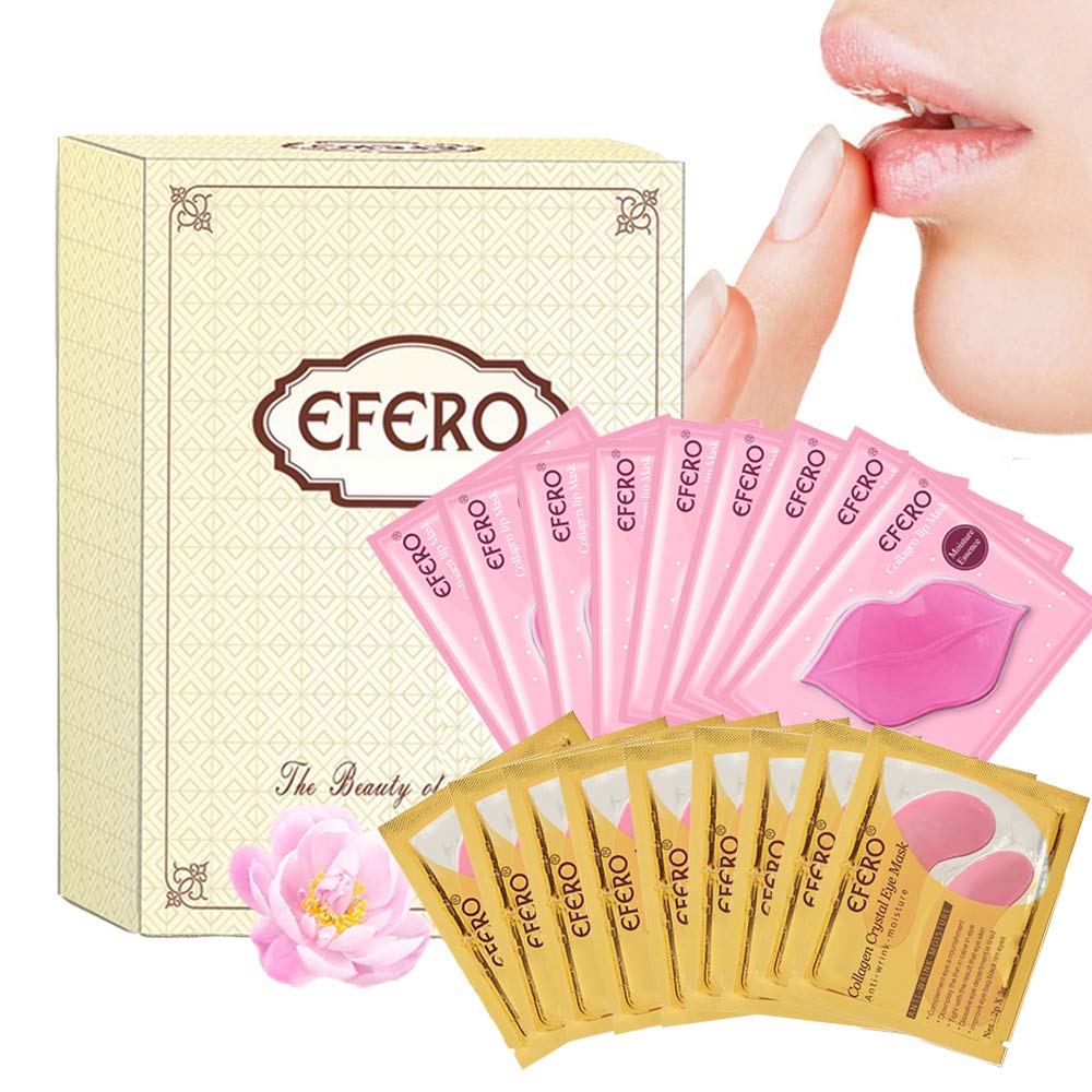 MEICOLY Lip Masks Sheet Moisturizing Pink Crystal Collagen Under Eye Mask Gel Anti-Aging Eye Patches Dark Circle Remover 18 Packs with Box
