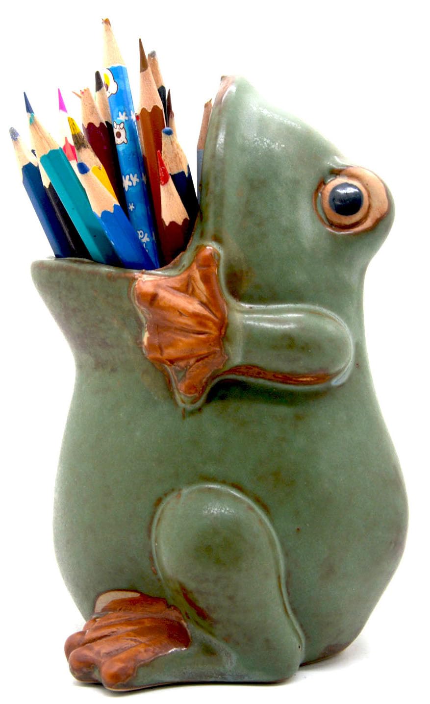 MONMOB 7" Ceramic Frog Shaped Plant Pot for Bonsai Flower Succulent Planter Candy Dish Pencil Holder Decor Multipurpose Green Frog Gift"