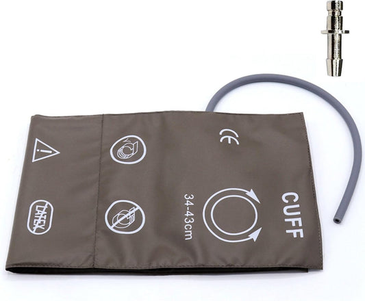 NIBP Cuff with BP12 Connector for Large Adult, 34-43 cm Single Tube Reusable PU Brown Replacement Blood Pressure Cuff with Inner TPU Airbag