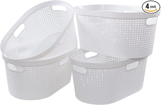 4 Packs Plastic Laundry Baskets, White Large Dirty Clothes Organizer Hampers, 40 L