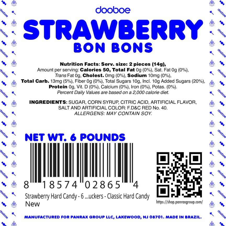 Dooboe Strawberry Hard Candy – 6 lb Bulk – Strawberry Filled Bon Bons – Individually Wrapped Red Candy, Offices & Candy Bowls