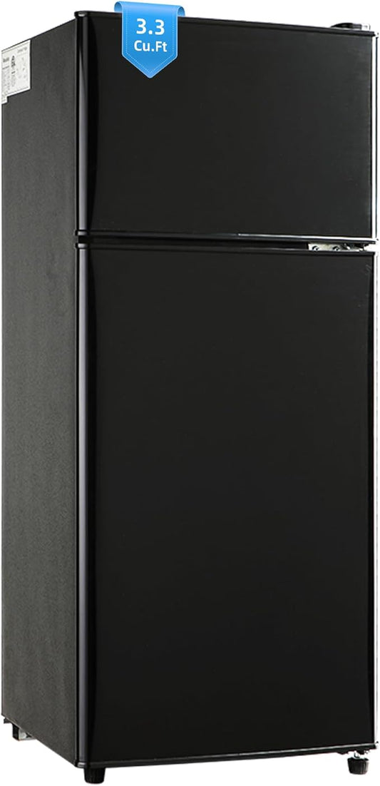 3.3 Cu. Ft. Mini Fridge with Freezer, Compact Refrigerator with Adjustable 7-Level Thermostat, Dorm Fridge for Kichen, RV, Office, Apartment, Black