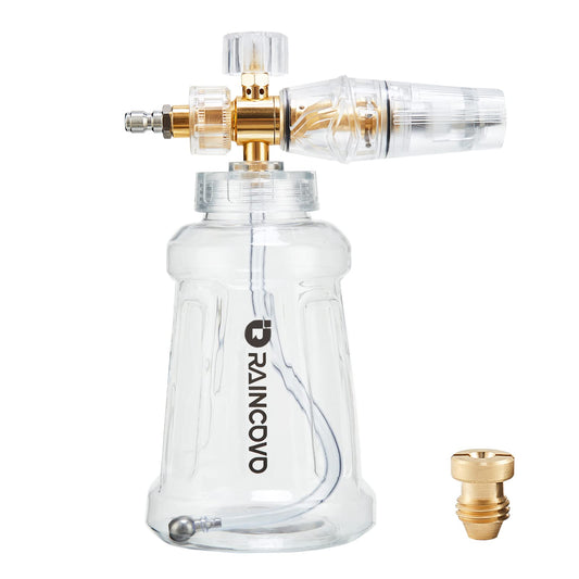 Raincovo Foam Cannon for Pressure Washer, Snow Clear Foam Cannon for Car Wash, Stainless Steel Filter, Adjustable Nozzle with M22 and 1/4 Inch Quick Connect, Additional 1.1 mm Orifice Nozzle