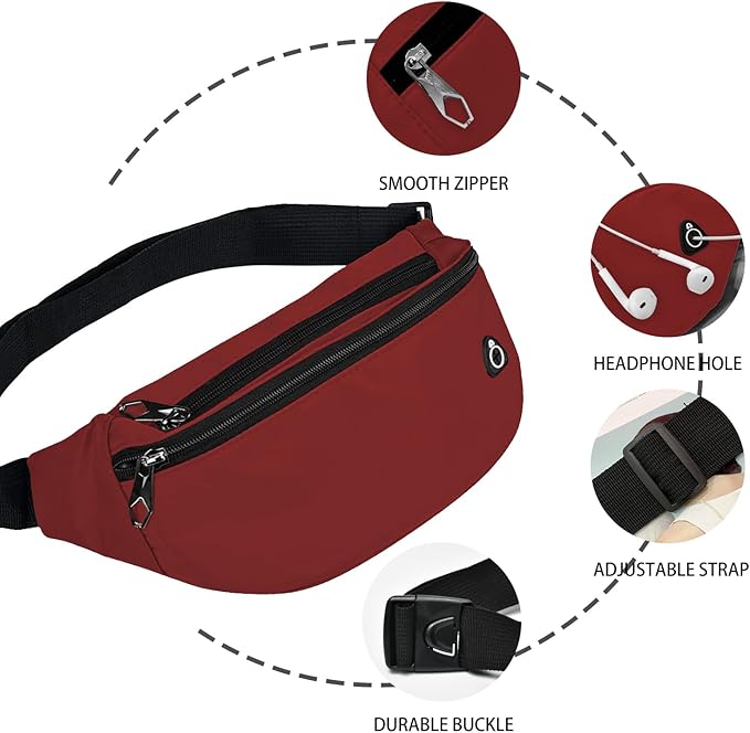 Fanny Packs for Men and Women, Waterproof Sports Waist Pack Bag for Travel Hiking Running Hands-free