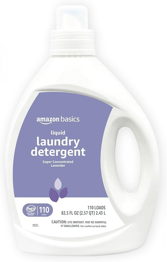 Amazon Basics Concentrated Liquid Laundry Detergent, Lavender Scent, HE Compatible, 110 Loads, 82.5 Fl Oz (Previously Solimo)