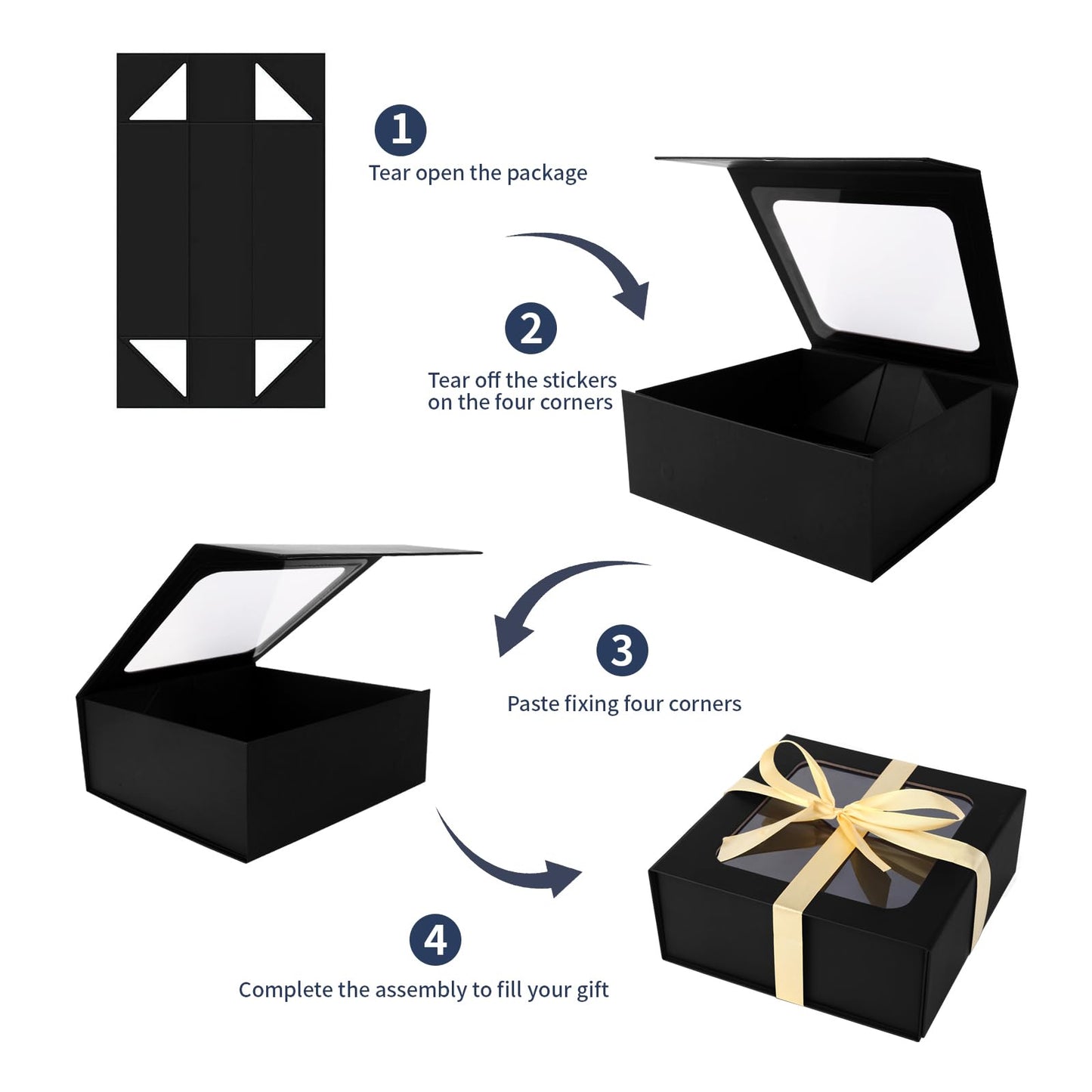 Black Gift Boxes with Window,7.5"x7.5"x3.1" Bridesmaid Boxe for Gift Giving,Birthday Gift Box with Magnetic,Closure Lid Gift Boxes for Presents,Cute Boxe,Luxury for Gift Packaging,Gift Box for Wrapping Gifts