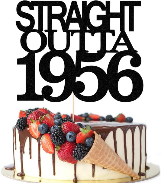 Black Glitter Straight Outta 1956 Cake Topper,Hello 70，Funny 70th Birthday Cake Topper,70 Fabulous， Cheer to 70 Years，Men and Women 70th Birthday/Wedding/Anniversary Party Decorations