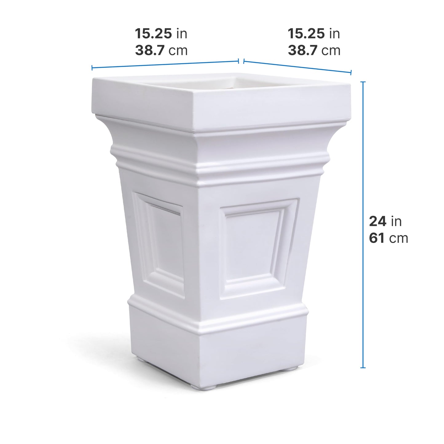 Step2 Atherton Square Planter, Large Planters for Outdoor Plants, Gardening and Flower Pot for Patio or Porch, Efficient Drainage, Durable Plastic, White, 2-Pack
