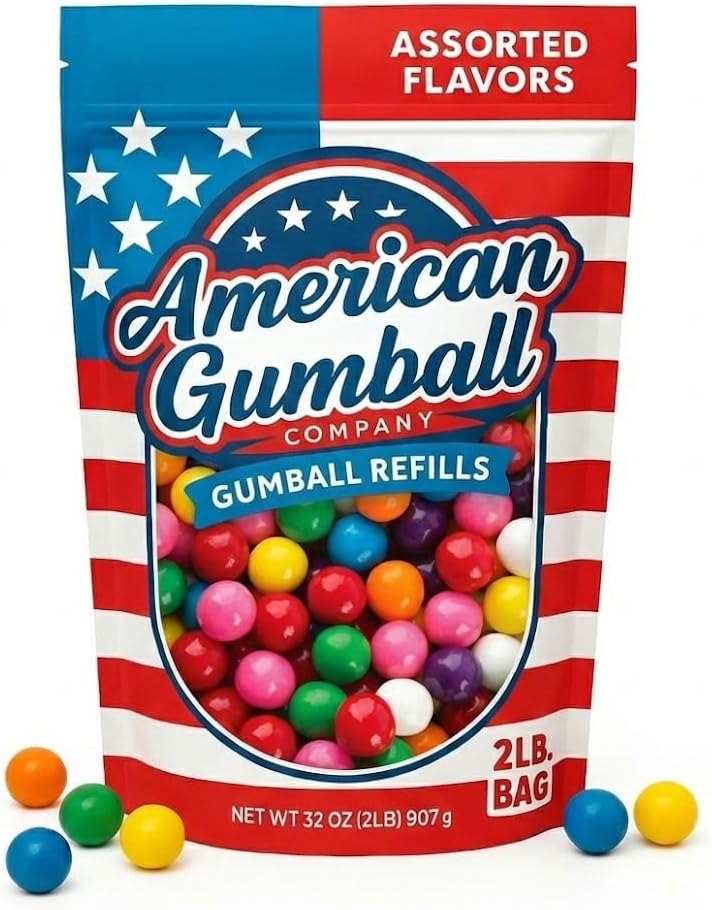 American Gumball Company Refill Gumballs 2 Pound Bag - .59 inch Small Gumballs for 1/2" Gumball Machine, Assorted Flavors