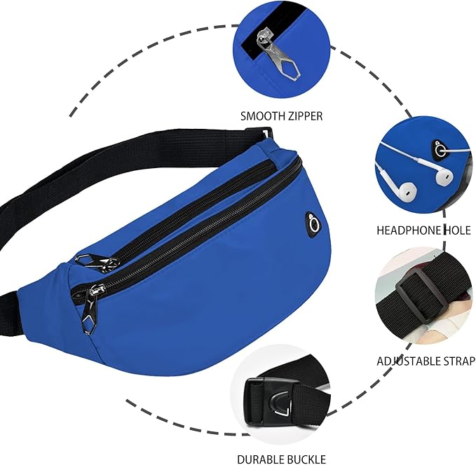 Fanny Packs for Men and Women, Waterproof Sports Waist Pack Bag for Travel Hiking Running Hands-free