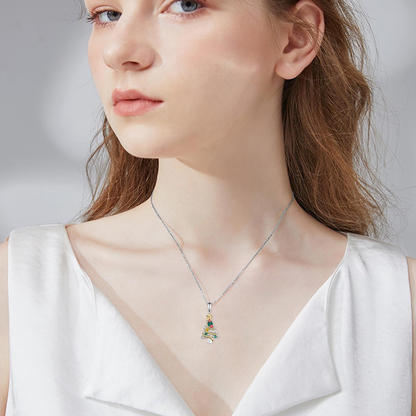 CVRAVO 925 Sterling Silver Christmas Tree Necklace for Women - Holiday Jewelry Gifts