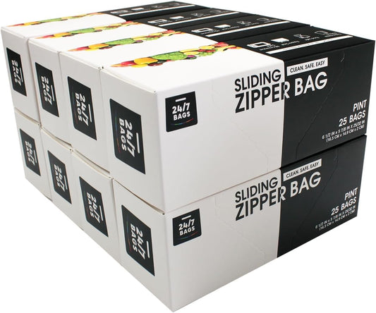 Pint Slider Storage Bags- 200 Count, Featuring Expandable Bottom, Zero BPA, Microwave-Safe(8 boxes of 25)