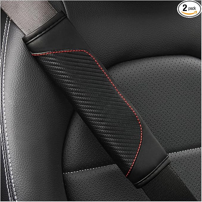 2PCS Car Seat Belt Cover, Carbon Fiber Seatbelt Shoulder Protection, Soft Car Seat Belt Strap Cushion Protect Your Neck and Shoulder, Car Accessories Seat Belt Pad for Car Truck (Black)