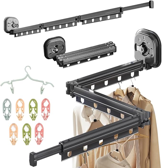 Foldable Wall Mounted Laundry Clothes Drying Rack, Space Saving Laundry Drying Rack, with 180Â° Swivel 220 lb Capacity, for Indoor/Outdoor Use Hanging Clothes