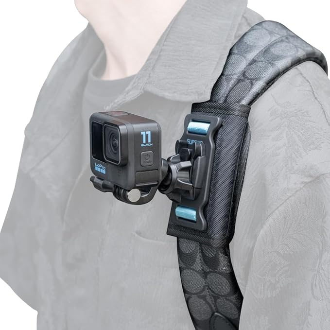 Backpack Shoulder Strap Mount Clip, 360Â°Rotating Ball Head Backpack Bag Belt Shoulder Strap Holder Mount Compatible with GoPro Hero 13/12/11/9/8, DJI Action 6/5 Pro/4/3, AKASO and More