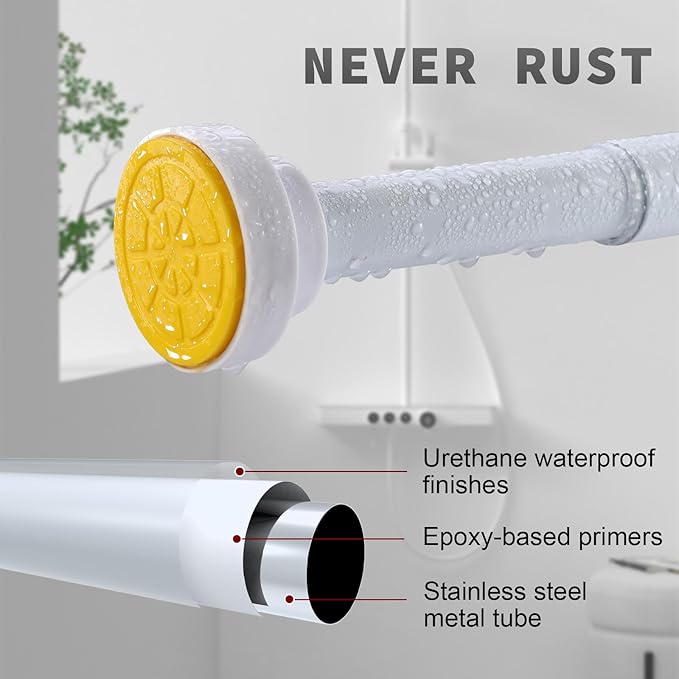 Thestoa Shower Curtain Rod Adjustable 43-66 inch, 1"Diameter Spring Tension Curtain Rod No Drill, Anti-Rust Non-Slip Shower Rod, White Shower Curtain Rod for Bathroom Tension