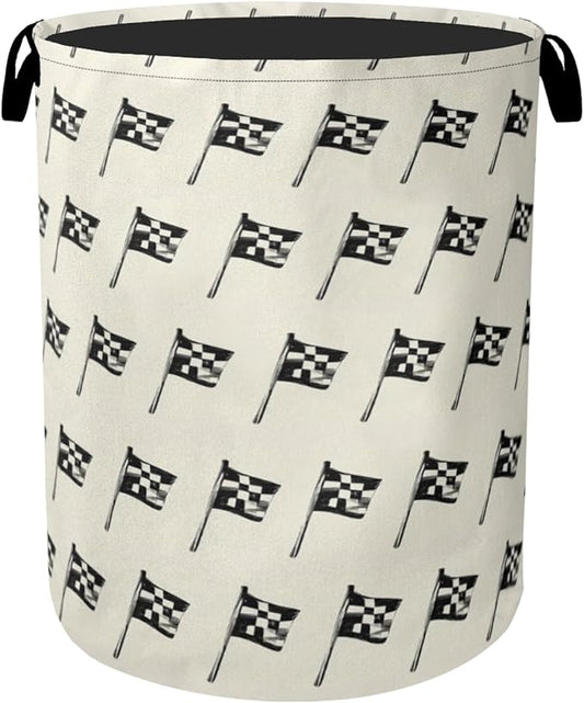 Racing Flag Foldable Canvas Laundry Basket with Handles - Toy Organizer, Heavy Duty for Homeï¼Bedroom, Dorm, Bathroom