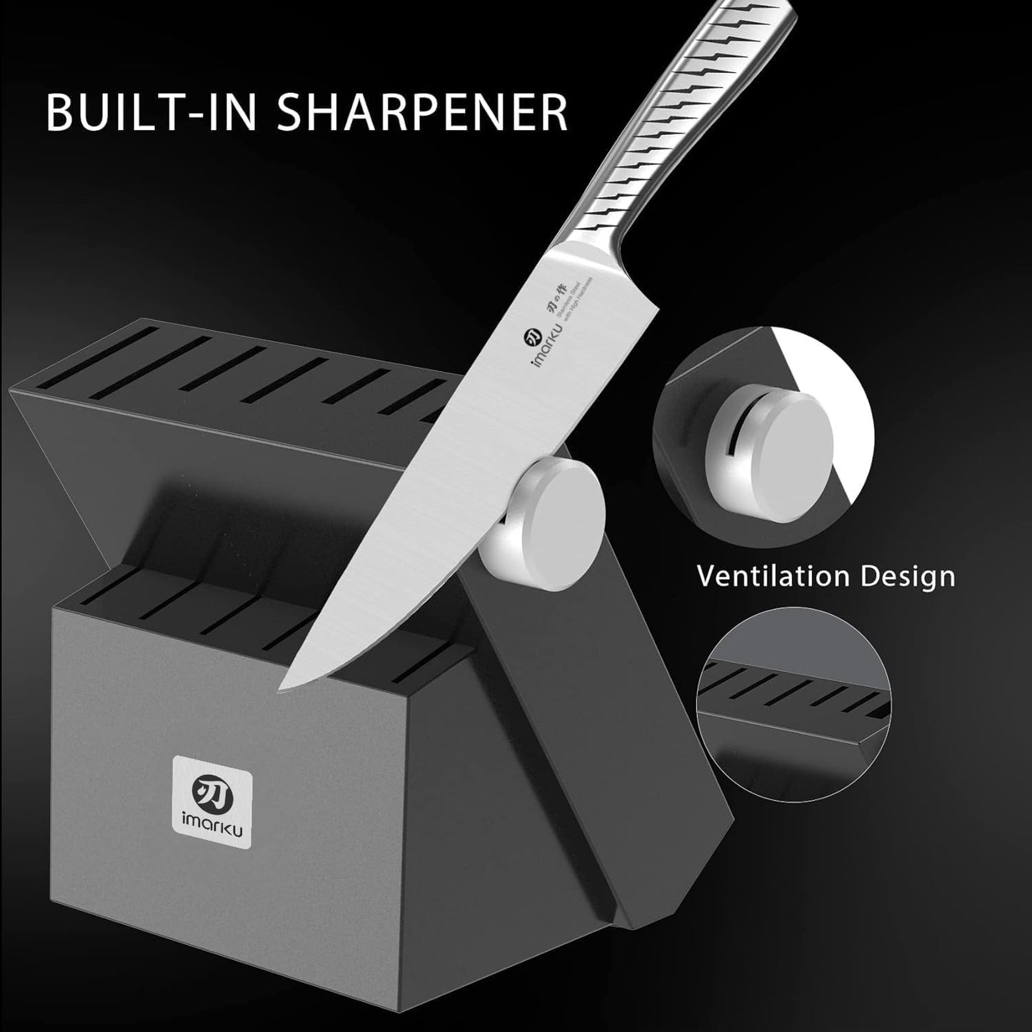 imarku® Knife Set,14-Piece Knife Sets for kitchen with block,Premium One-Piece Kitchen Knife Set with Sharpener,High Carbon Stainless Steel Knives Set for Kitchen,Dishwasher Safe,Black