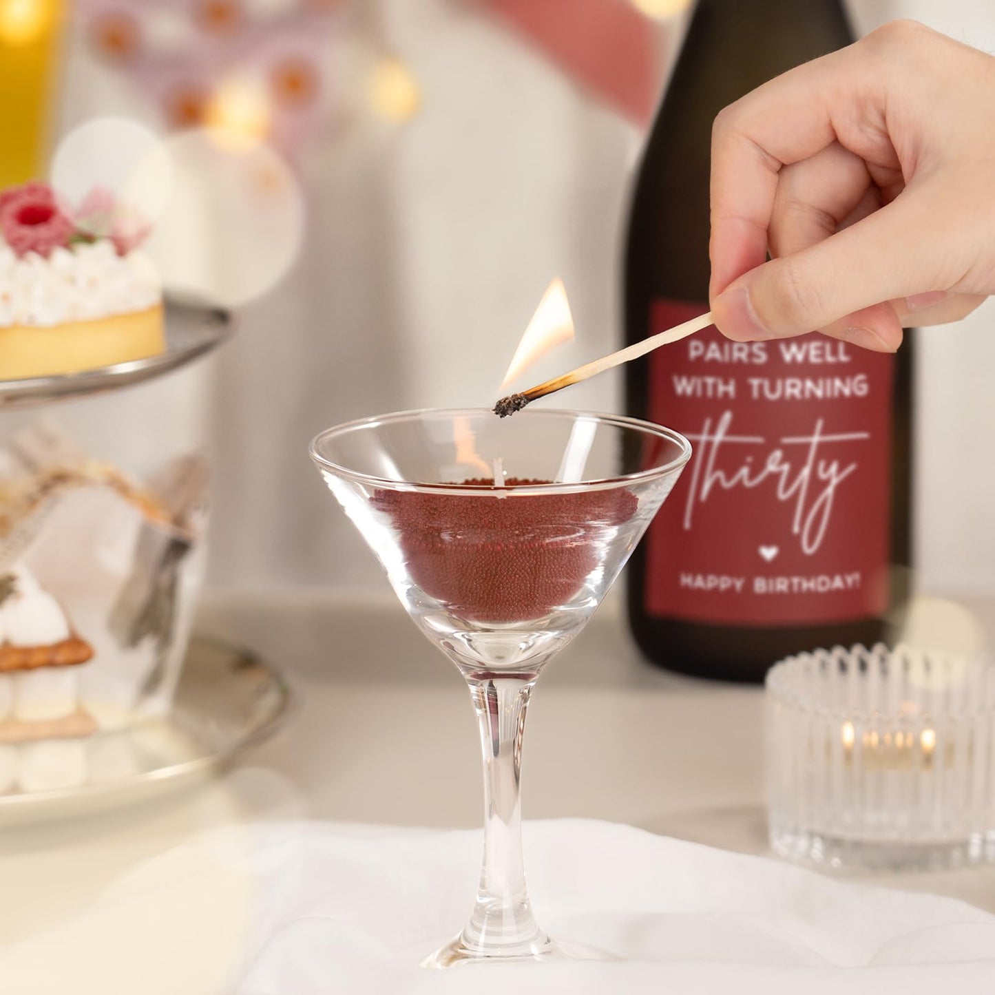 30th Birthday Gifts for Women Men- Pearled Candle Sand in Wine Bottle with Wicks- 30th Birthday Decorations for Her Him, 30 Year Old Bday Gifts for Friend, Sister, Wife, Husband, Red Wine Scent(13oz)