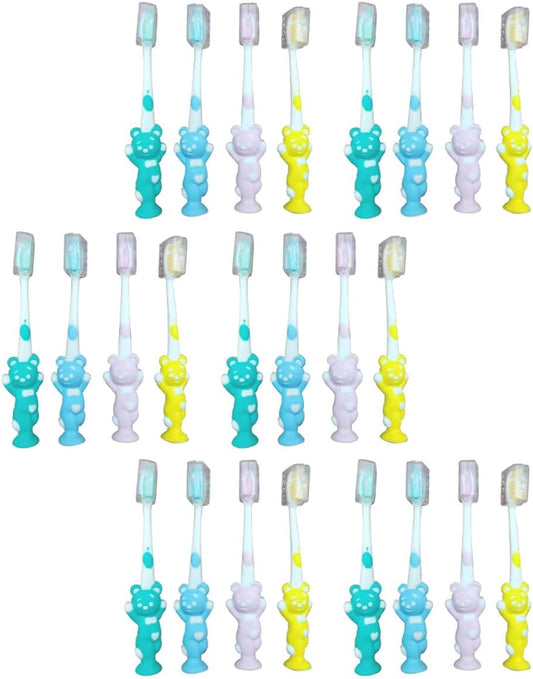 Bear Shape Toothbrushes Set 24 Pieces Soft Charcoal Bristles Assorted Colors Pink Green Blue Yellow Oral Care and Boys Random Color