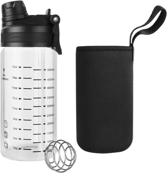 20oz/600ml Glass Water Bottle,2-in-1 Sip & Straw Lid, Wide Mouth Glass Shaker Bottle for Ice & Juice,Sports Nutrition Shaker Bottles,Juice Bottles,Sport Bottles(1 Piece)