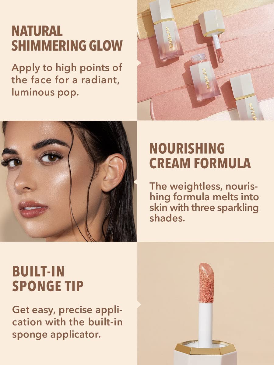 SHEGLAM Glow Bloom Liquid Waterproof Highlighter Long Lasting Cream Highlighter with Shimmer Dewy Finish - Tea Cake