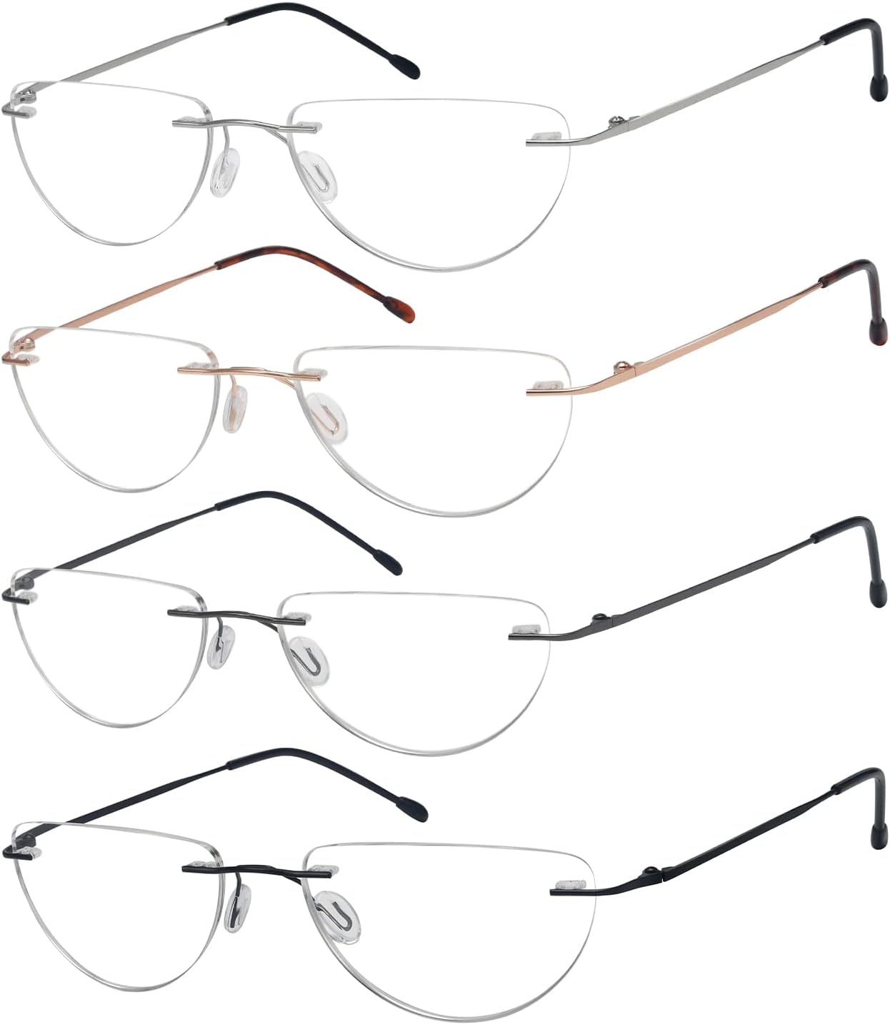 Eyekepper 4-pack Rimless Reading Glasses Lightweight Women Men Half Moon Readers +0.75