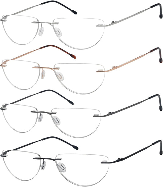 Eyekepper 4-pack Rimless Reading Glasses Lightweight Women Men Half Moon Readers +0.75
