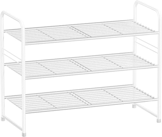 3 Tier Shoe Rack, Closet Shoe Organizer for Entryway, Heavy Duty Stackable Shoe Storage Shelf Stand,White