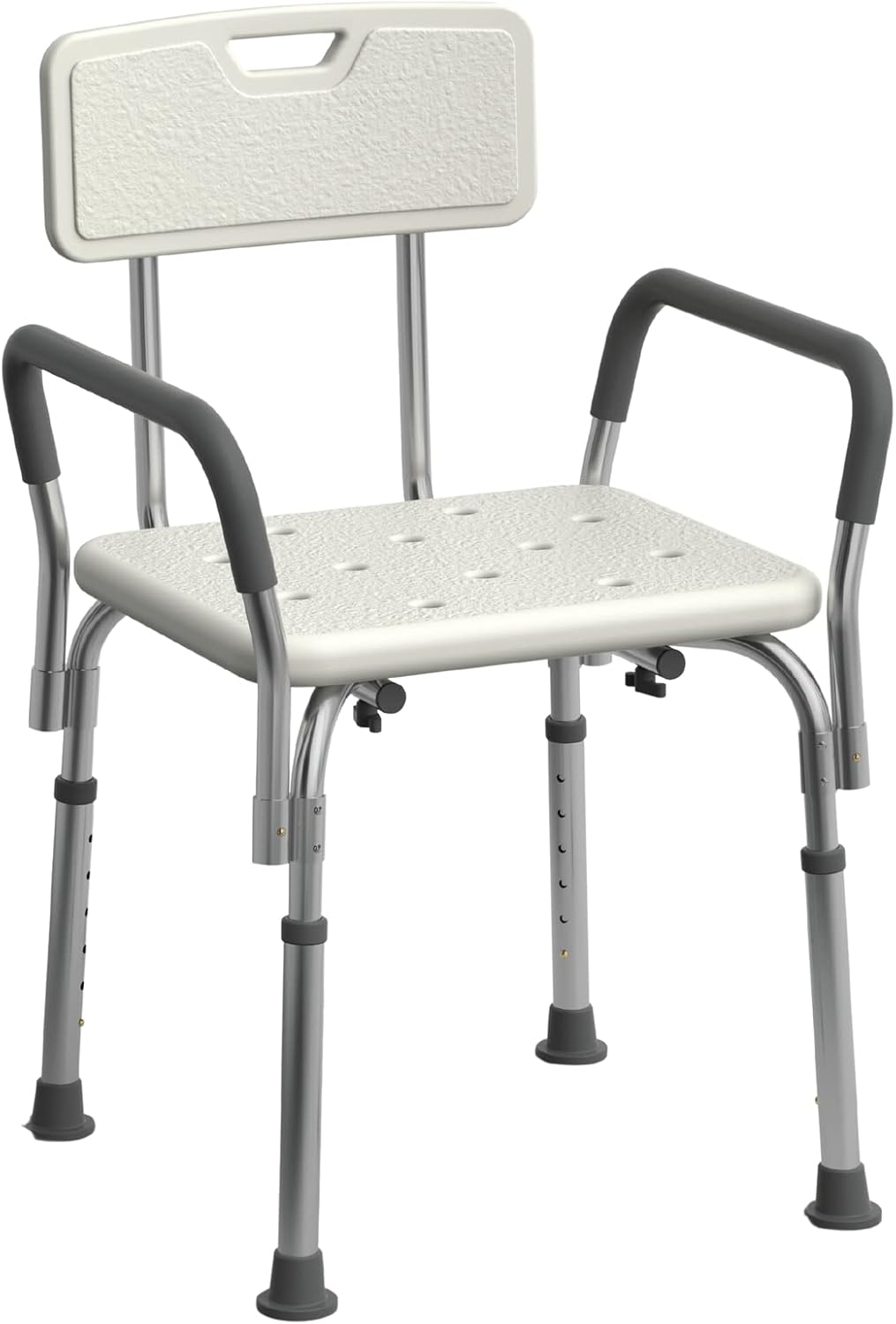 Medline Shower Chair for Elderly, Seniors, Adults & Disabled, Aluminum - Heavy Duty Shower Seat with Padded Arms and Back, Adjustable Height Bath Stool for Bathtub, 350 lb, Slip Resistant