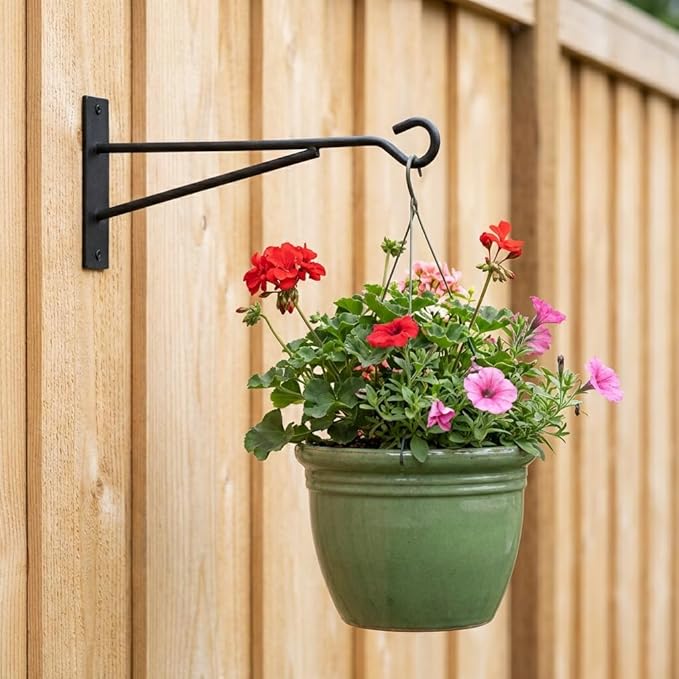Eyrosa 8" Hanging Plant Hooks (6 Pack), Rust-Proof Metal Wall Brackets for Vertical Garden, Sturdy Plant Hangers for Outdoor Fence, Bird Feeders, Lanterns & Wind Chimes, Black Minimalist Decor