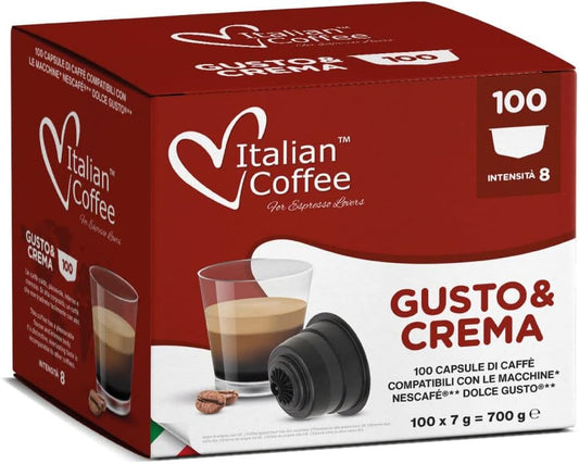 Italian Coffee for Espresso Lovers pods compatible with Dolce Gusto machines (Gusto & Crema 100 pack)
