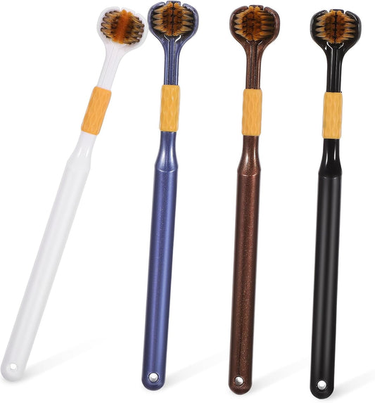 Beaupretty 4 Pcs Three Sided Toothbrushes for Adults, Soft Bristle Multi Face Toothbrush, Ergonomic Handle, Ideal for Home and Travel, Multi-Color