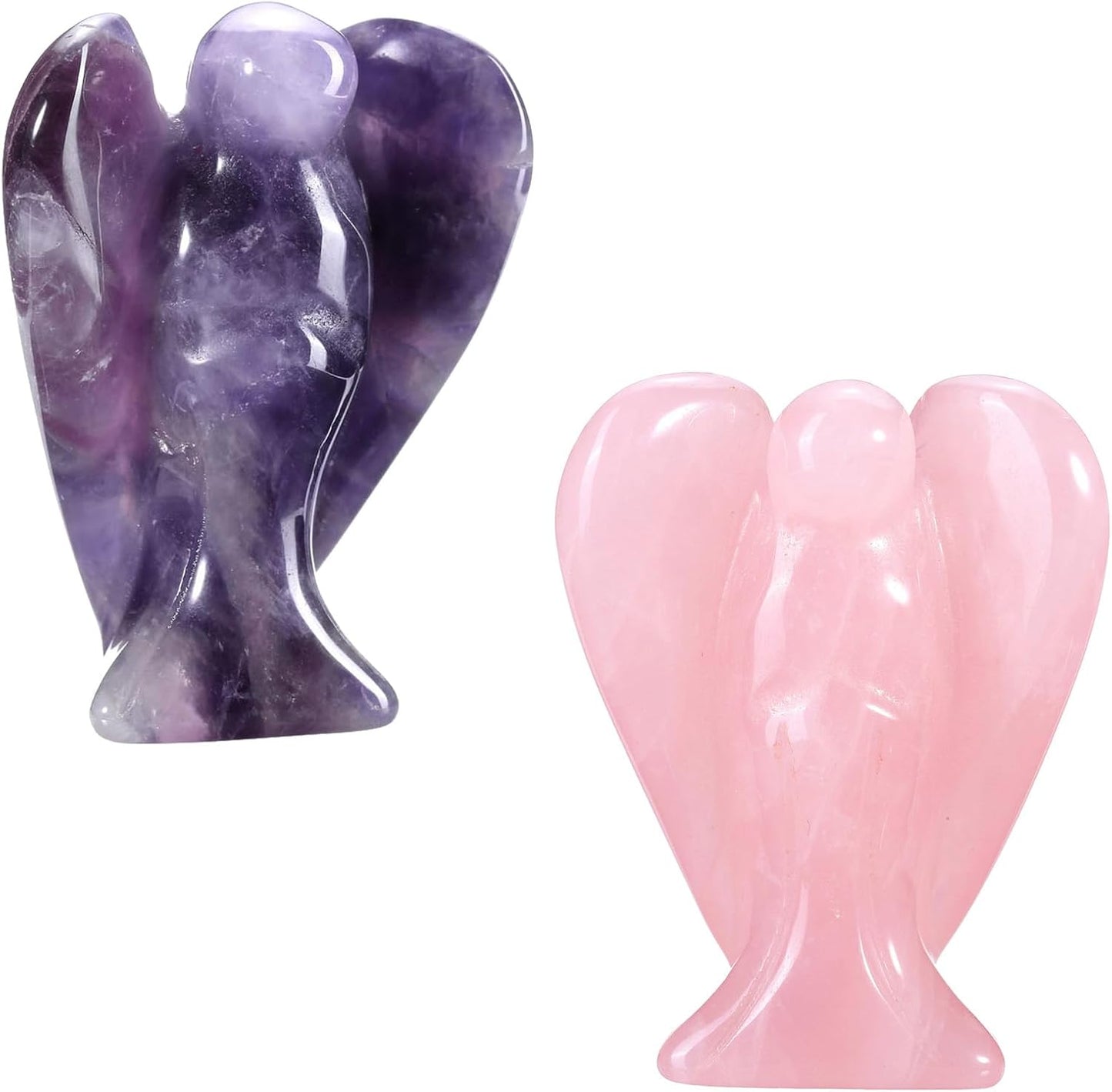 Jovivi 2pcs Amethyst Rose Quartz Crystal Angel Figurines 1.5 Inch Polished Pocket Guardian Angel Statue Stones Angel Gemstones Crystals Carved Stones Meditation Home Decor Love